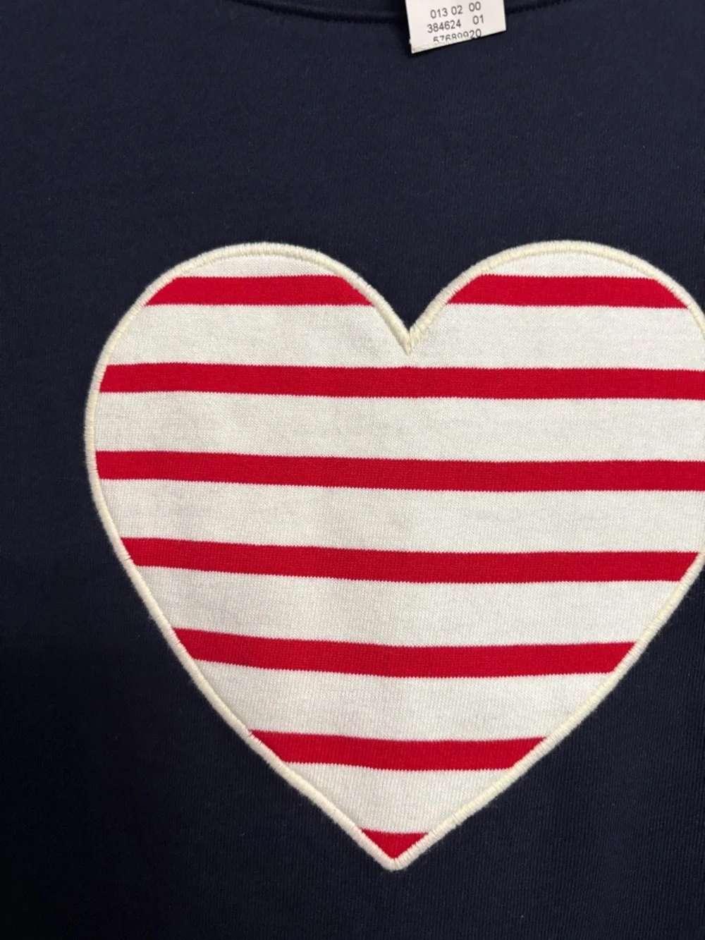 Talbots Navy Crewneck Sweater with Striped Heart Applique S Small NWT Americana - Picture 3 of 6